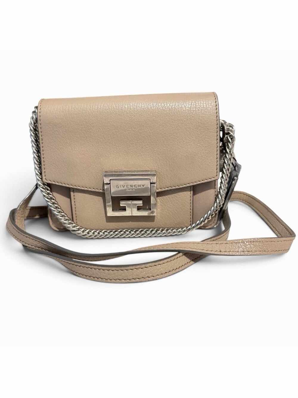 Givenchy GV3 Mini Bag Taupe Two-Tone Leather Crossbody Silver HW w/ COA